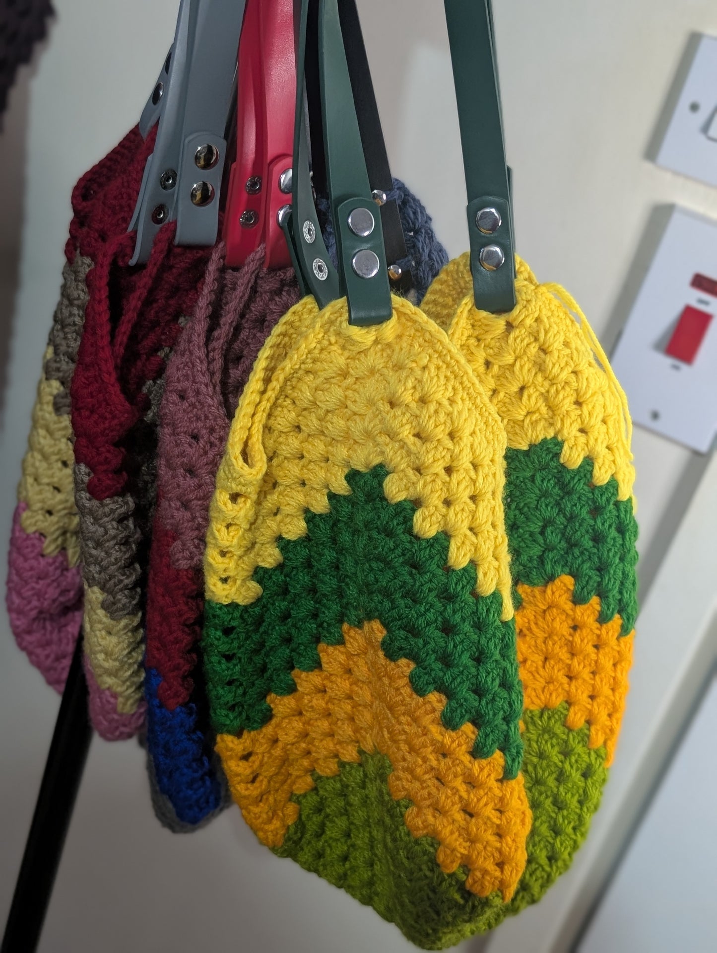 Handmade Colour-Block Crochet Shoulder Bag