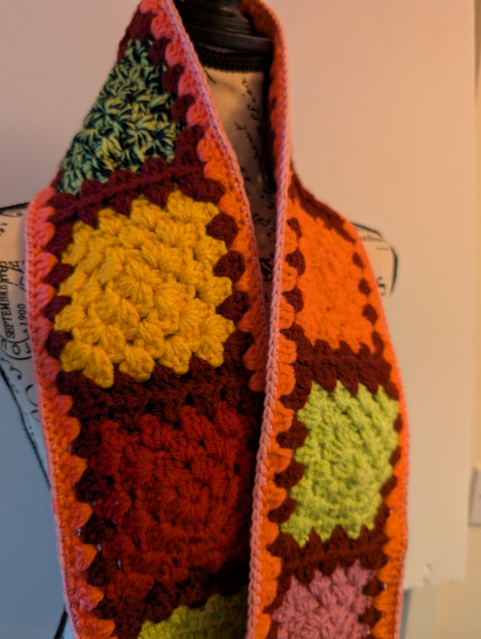 Handmade Coral Pink Granny Square Crochet Scarf #crochetlove