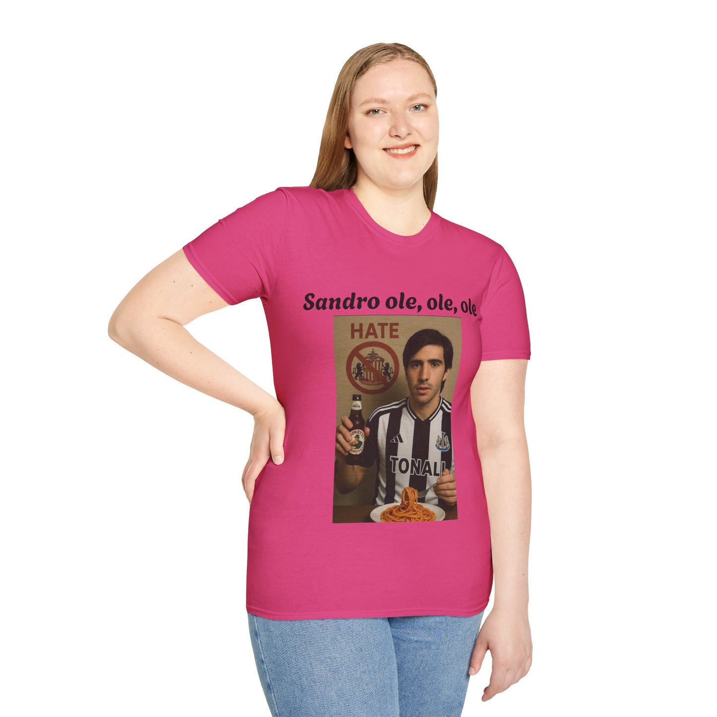 Funny Football Fan T-Shirt, Unisex Softstyle Tee for Sports Enthusiasts, Great Gift for Birthdays, Football Tournament, Sandro, Newcastle