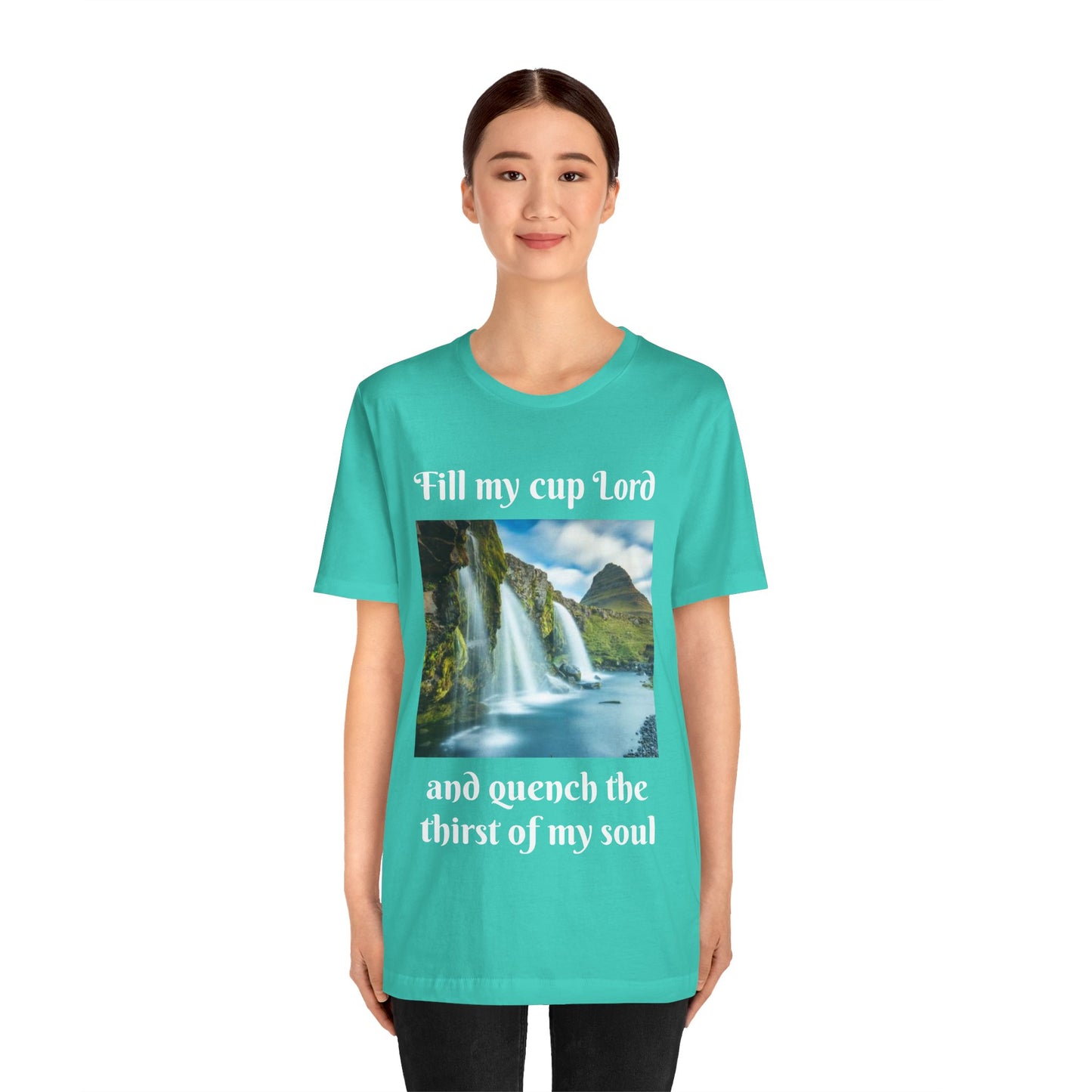Inspirational Graphic Tee, Waterfall Design, Faith-Based Gift, Relaxed Fit Shirt, Perfect for Devotionals, Nature Lovers