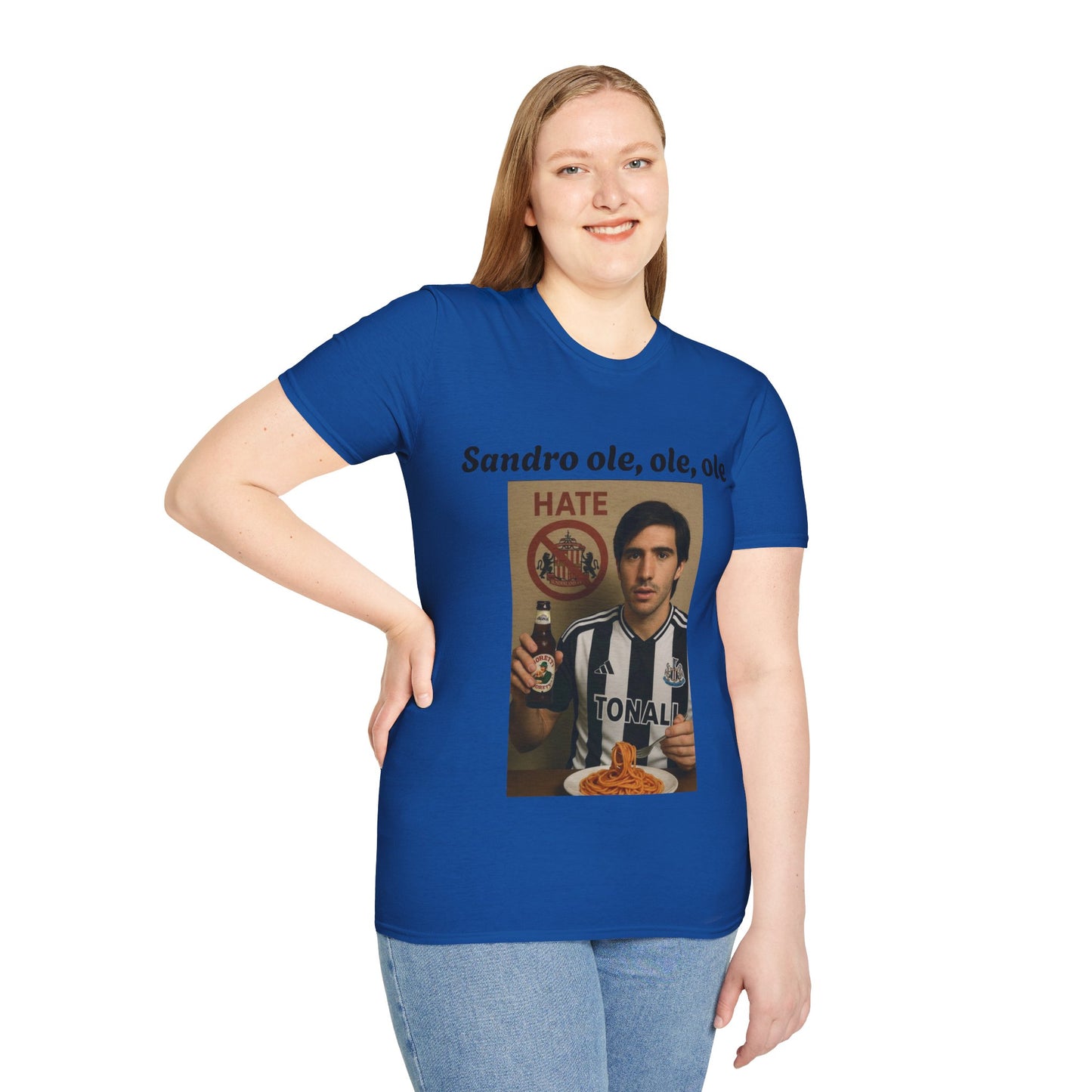 Funny Football Fan T-Shirt, Unisex Softstyle Tee for Sports Enthusiasts, Great Gift for Birthdays, Football Tournament, Sandro, Newcastle