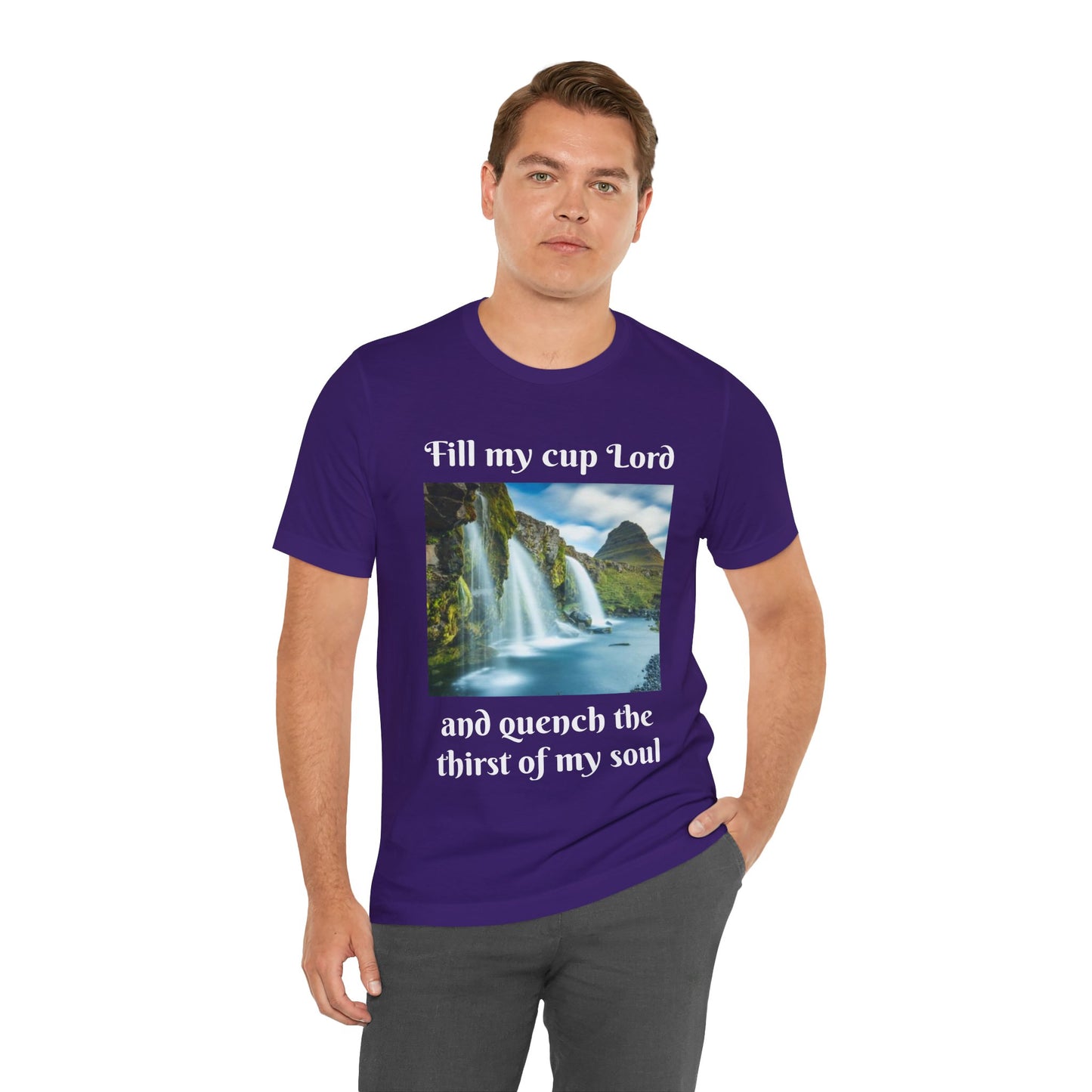 Inspirational Graphic Tee, Waterfall Design, Faith-Based Gift, Relaxed Fit Shirt, Perfect for Devotionals, Nature Lovers