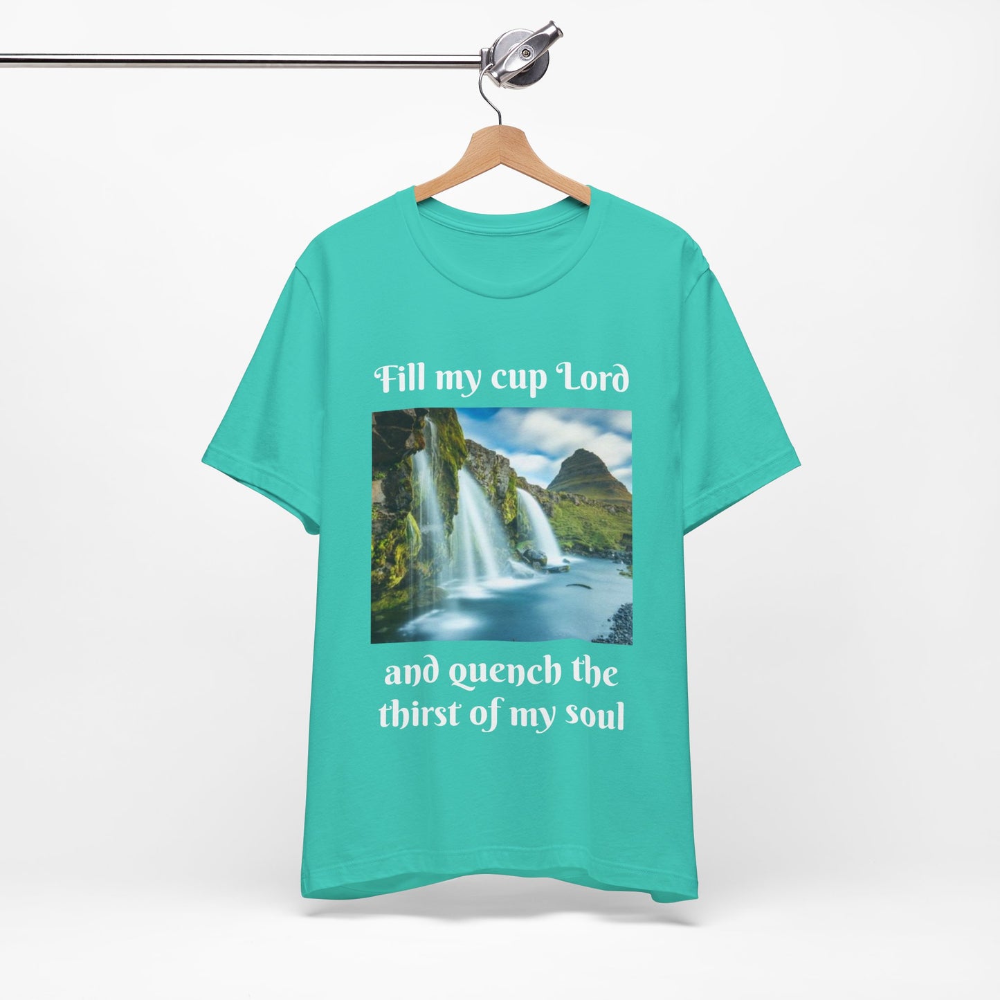 Inspirational Graphic Tee, Waterfall Design, Faith-Based Gift, Relaxed Fit Shirt, Perfect for Devotionals, Nature Lovers