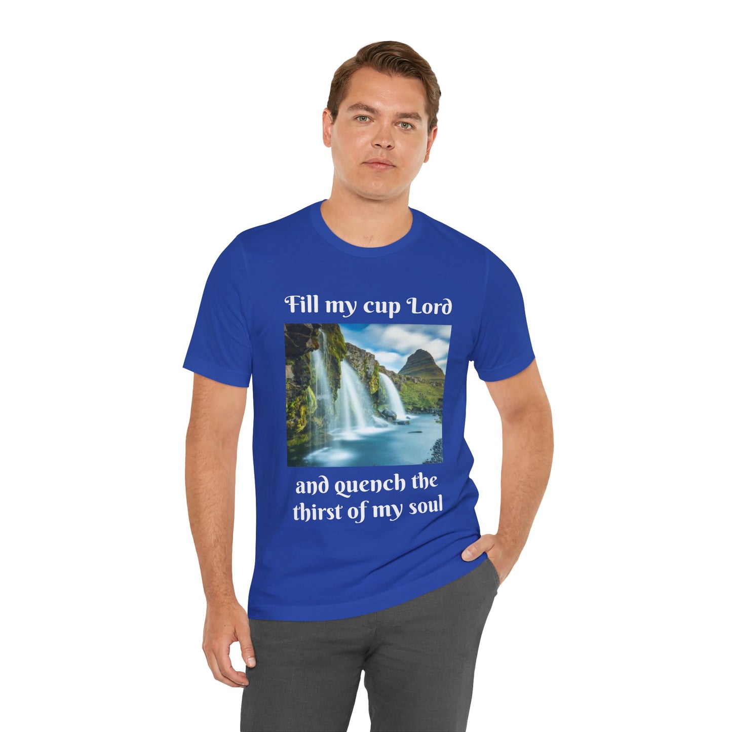 Inspirational Graphic Tee, Waterfall Design, Faith-Based Gift, Relaxed Fit Shirt, Perfect for Devotionals, Nature Lovers