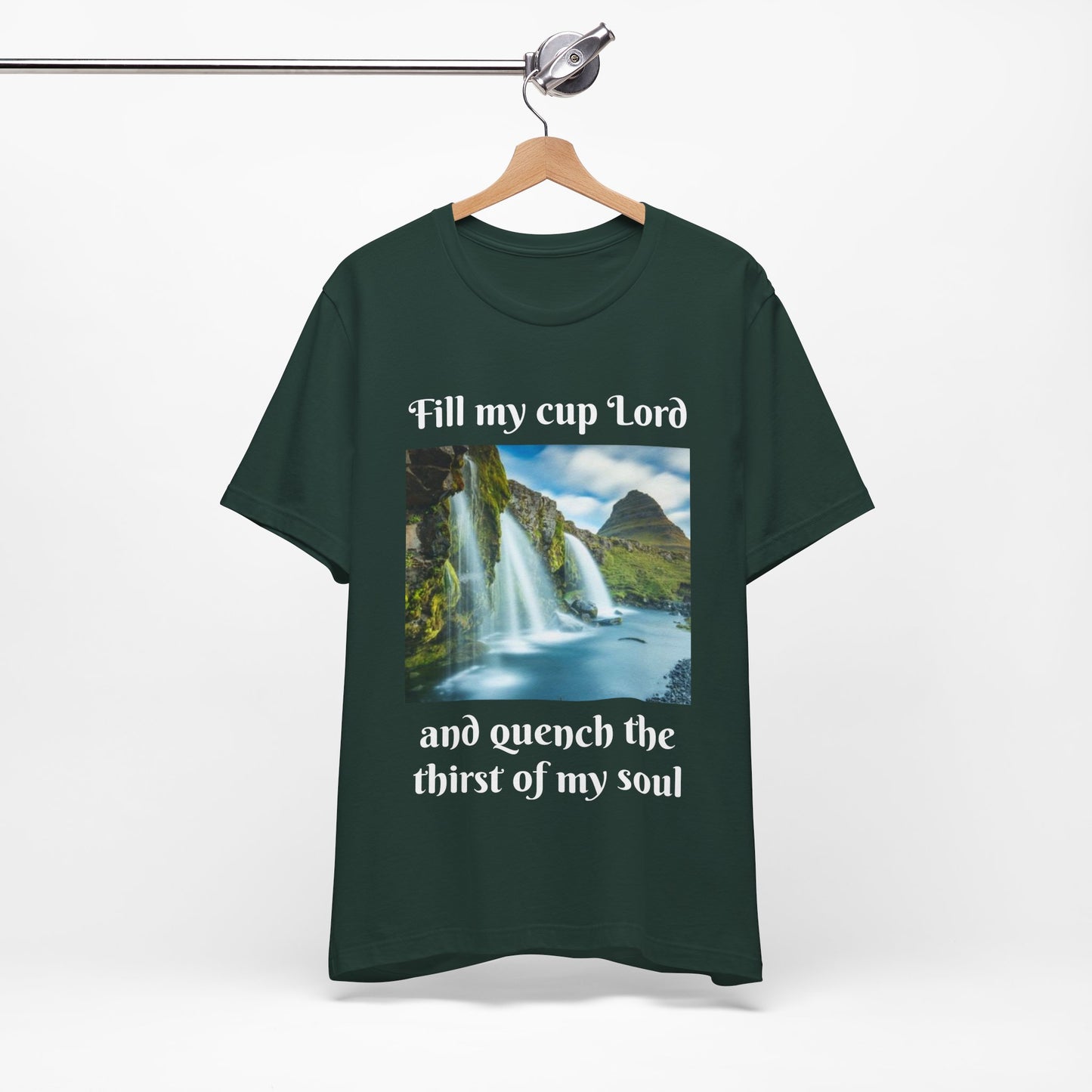 Inspirational Graphic Tee, Waterfall Design, Faith-Based Gift, Relaxed Fit Shirt, Perfect for Devotionals, Nature Lovers