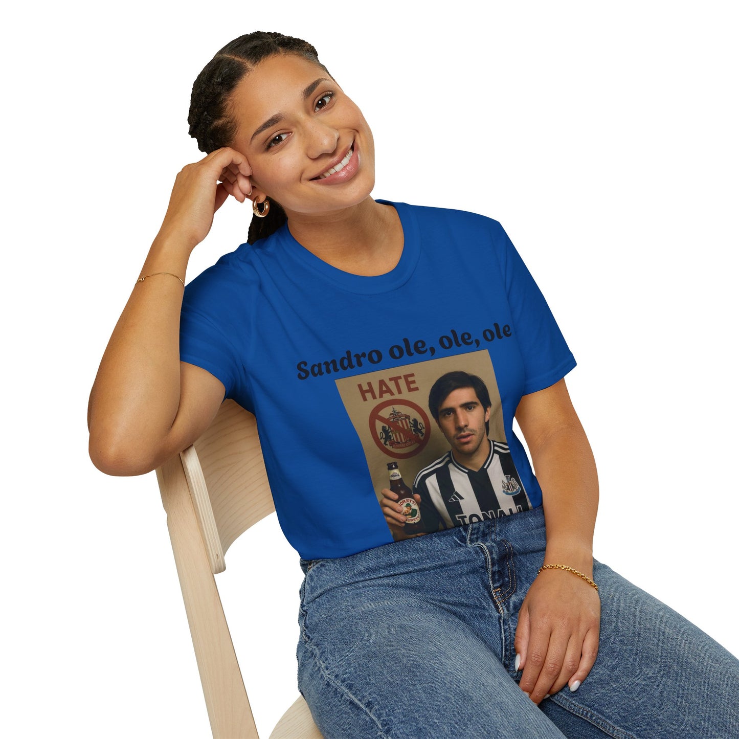 Funny Football Fan T-Shirt, Unisex Softstyle Tee for Sports Enthusiasts, Great Gift for Birthdays, Football Tournament, Sandro, Newcastle