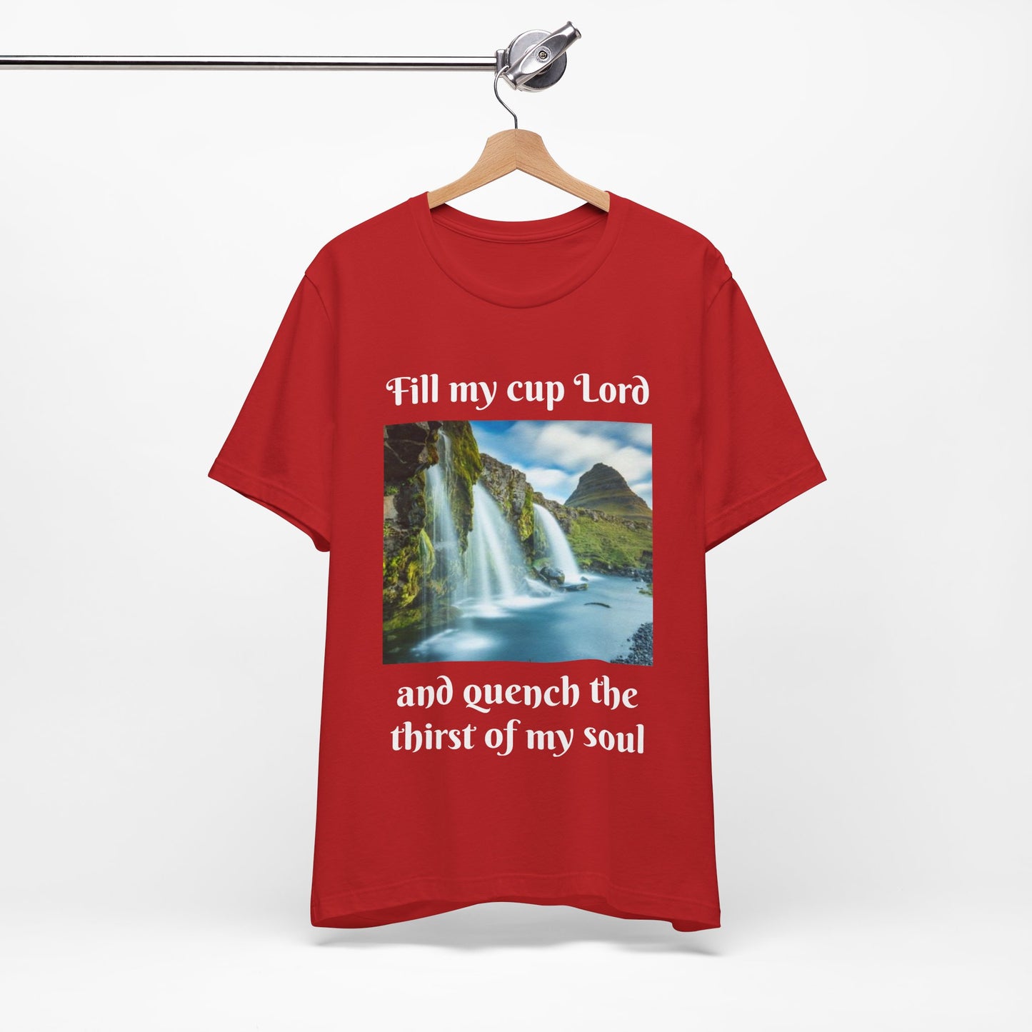Inspirational Graphic Tee, Waterfall Design, Faith-Based Gift, Relaxed Fit Shirt, Perfect for Devotionals, Nature Lovers