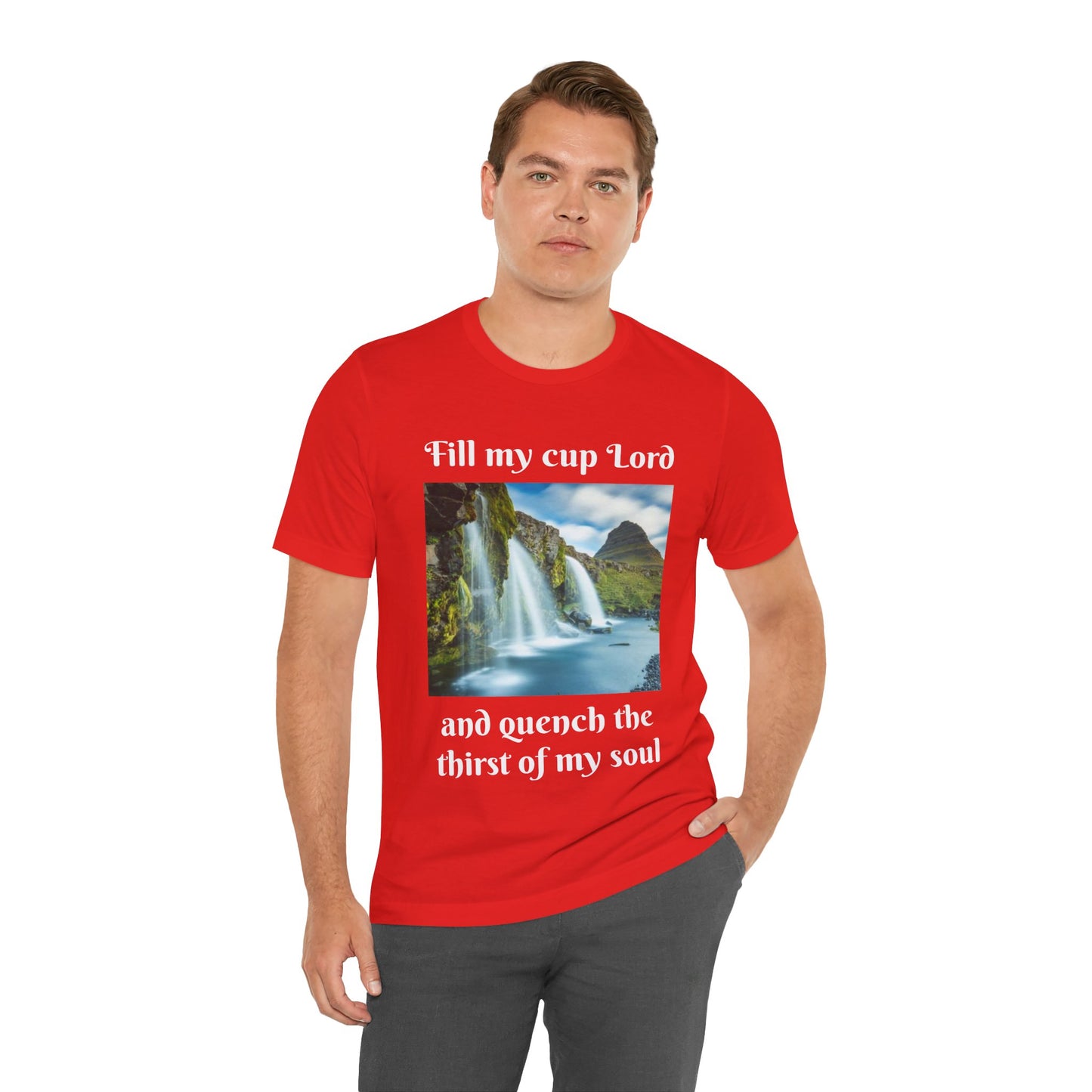 Inspirational Graphic Tee, Waterfall Design, Faith-Based Gift, Relaxed Fit Shirt, Perfect for Devotionals, Nature Lovers