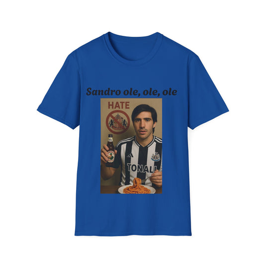 Funny Football Fan T-Shirt, Unisex Softstyle Tee for Sports Enthusiasts, Great Gift for Birthdays, Football Tournament, Sandro, Newcastle