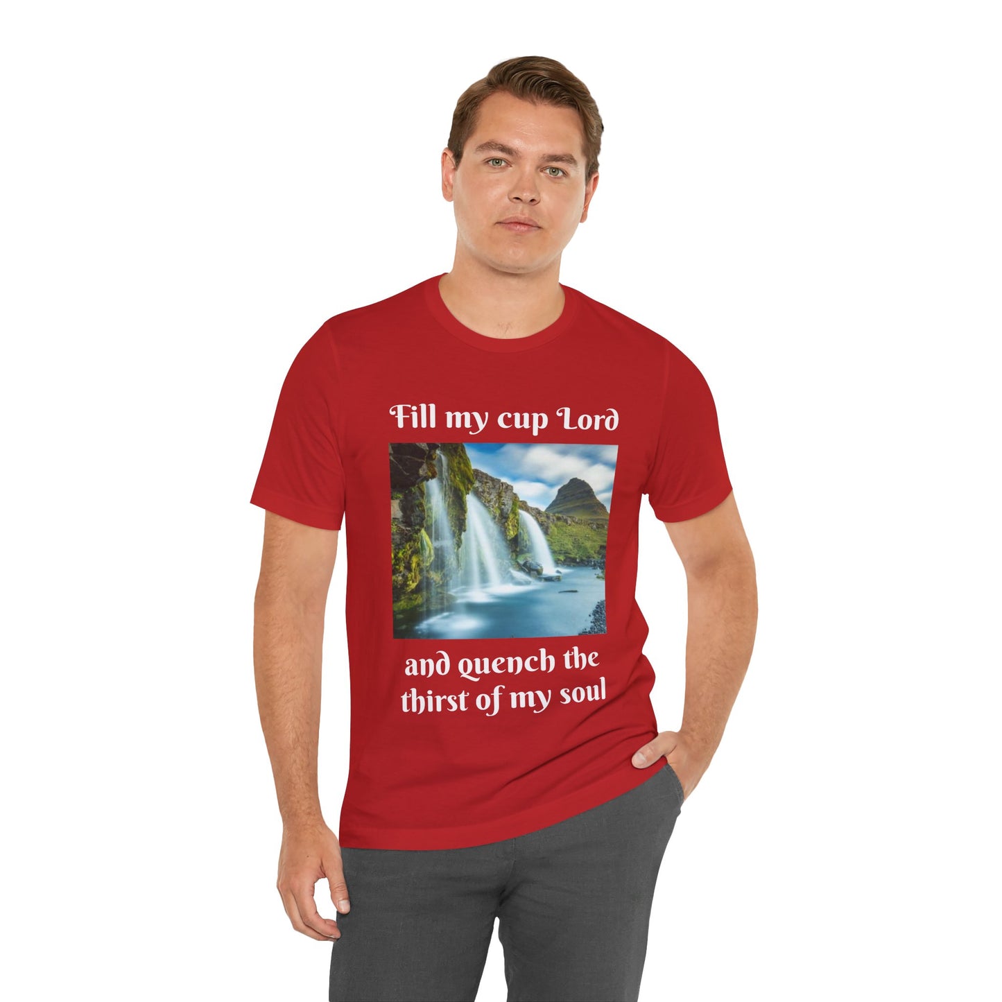 Inspirational Graphic Tee, Waterfall Design, Faith-Based Gift, Relaxed Fit Shirt, Perfect for Devotionals, Nature Lovers