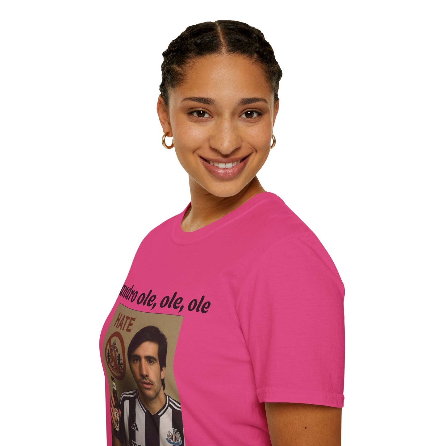 Funny Football Fan T-Shirt, Unisex Softstyle Tee for Sports Enthusiasts, Great Gift for Birthdays, Football Tournament, Sandro, Newcastle
