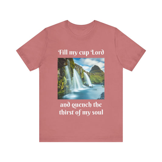 Inspirational Graphic Tee, Waterfall Design, Faith-Based Gift, Relaxed Fit Shirt, Perfect for Devotionals, Nature Lovers