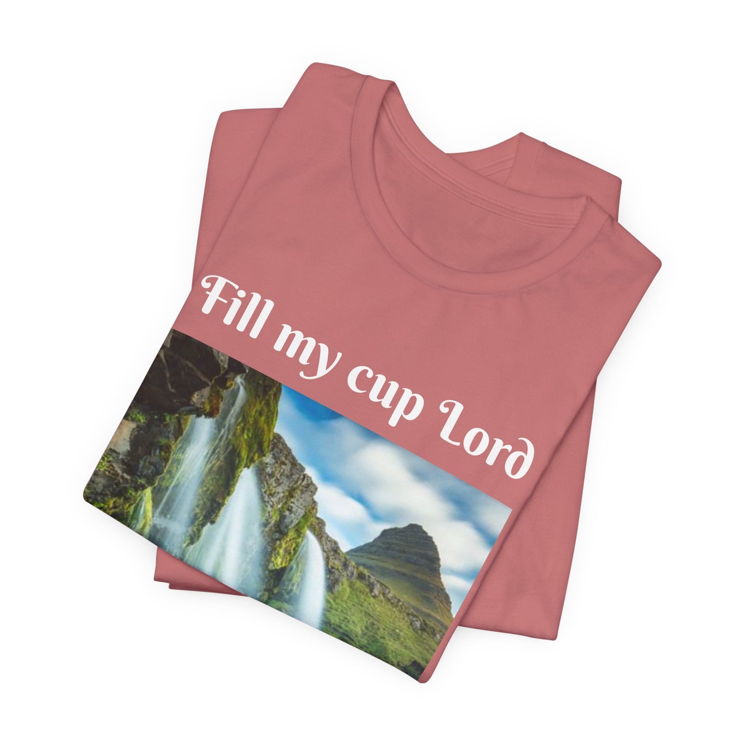 Inspirational Graphic Tee, Waterfall Design, Faith-Based Gift, Relaxed Fit Shirt, Perfect for Devotionals, Nature Lovers