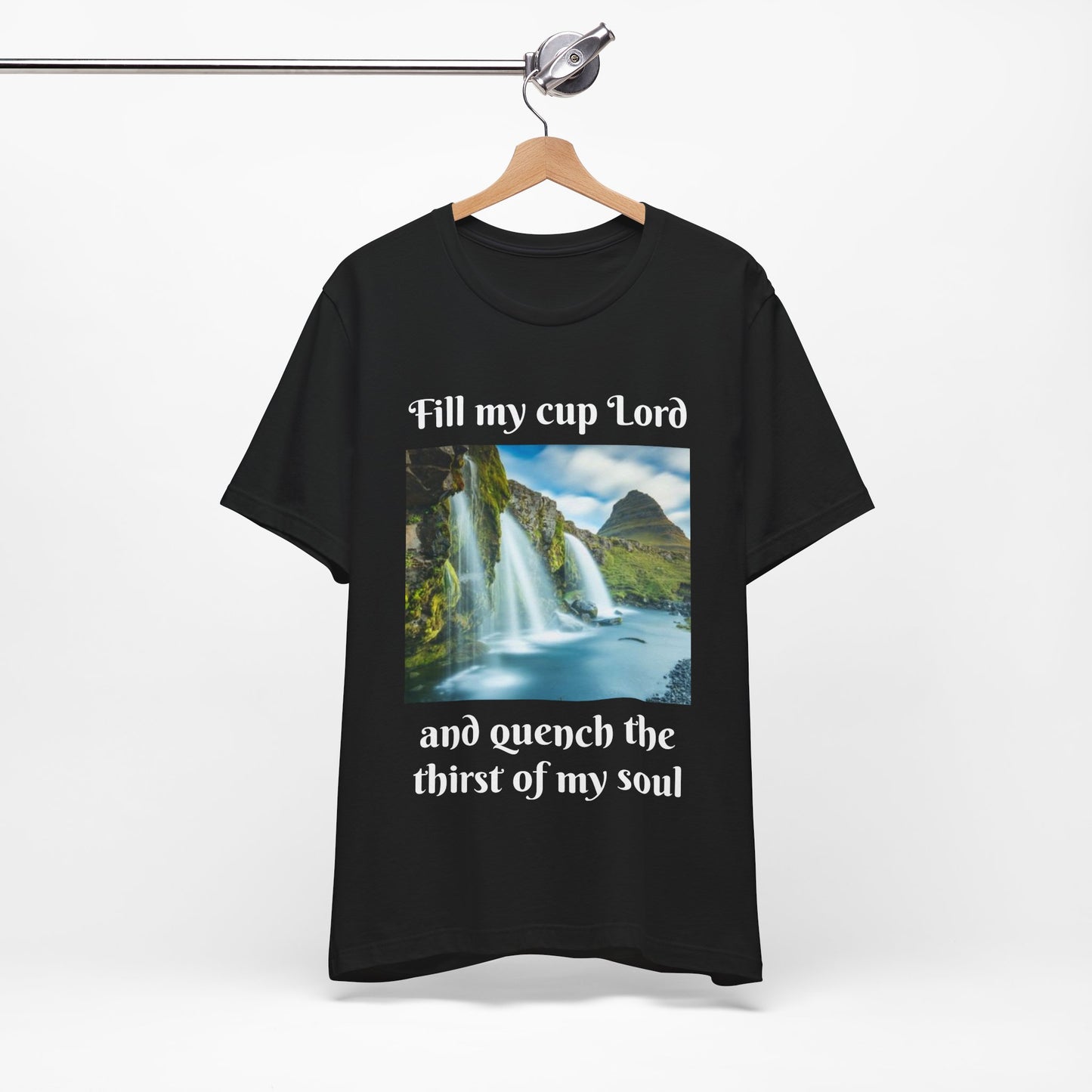 Inspirational Graphic Tee, Waterfall Design, Faith-Based Gift, Relaxed Fit Shirt, Perfect for Devotionals, Nature Lovers