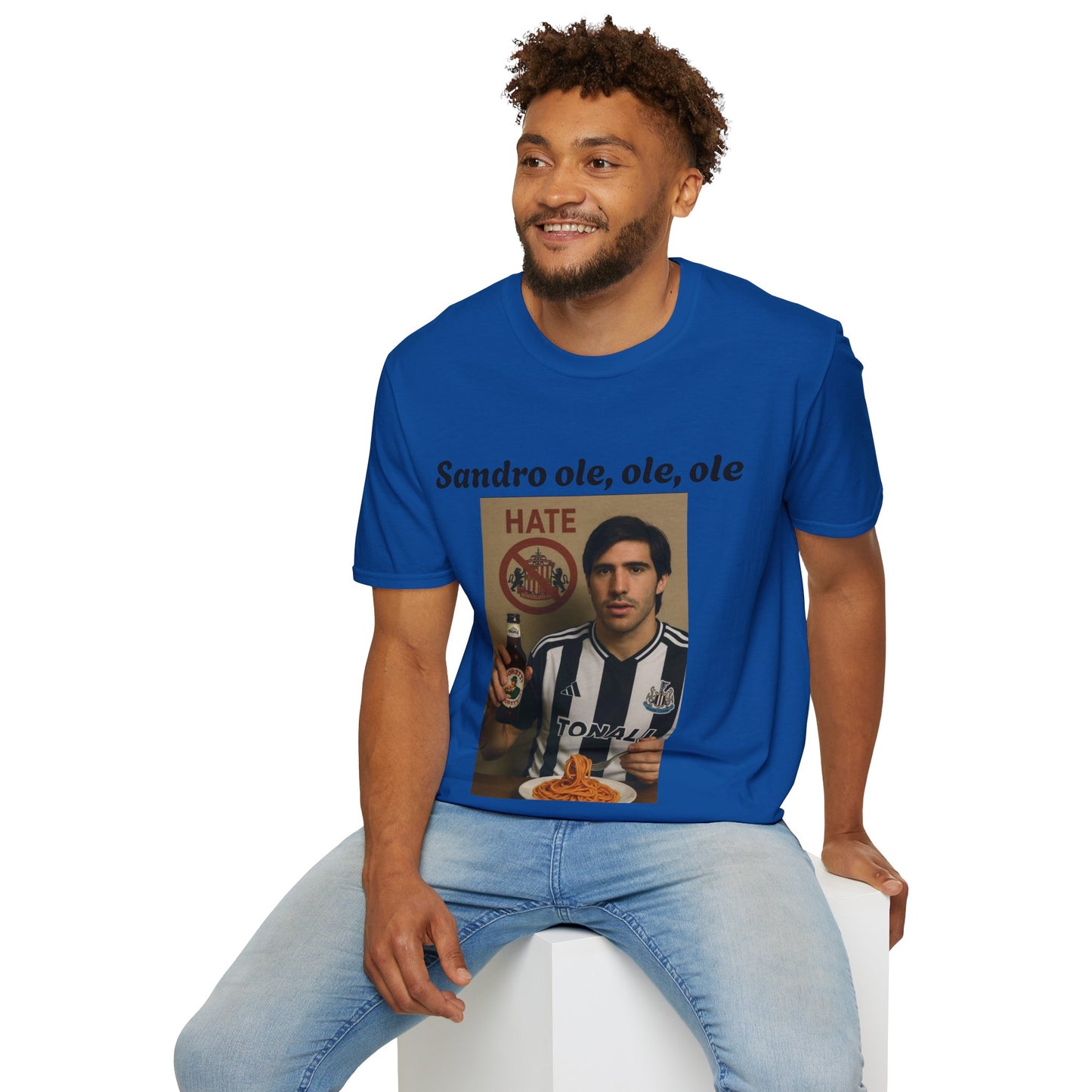 Funny Football Fan T-Shirt, Unisex Softstyle Tee for Sports Enthusiasts, Great Gift for Birthdays, Football Tournament, Sandro, Newcastle