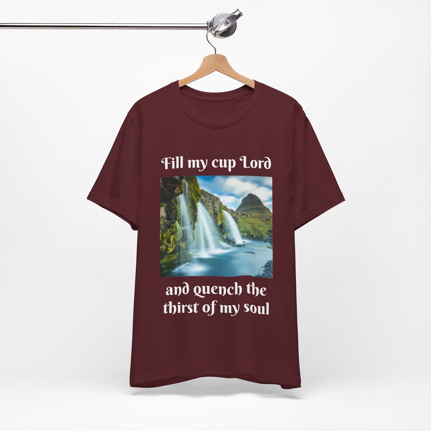 Inspirational Graphic Tee, Waterfall Design, Faith-Based Gift, Relaxed Fit Shirt, Perfect for Devotionals, Nature Lovers