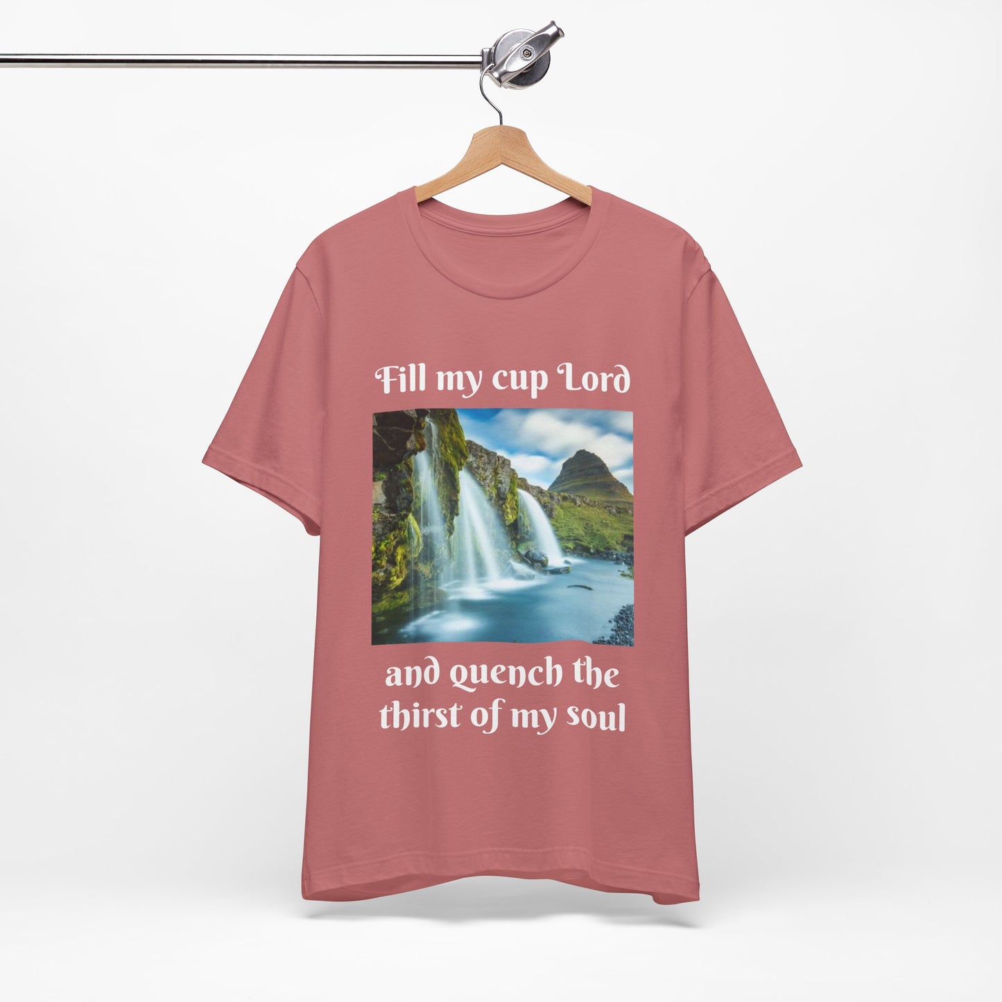 Inspirational Graphic Tee, Waterfall Design, Faith-Based Gift, Relaxed Fit Shirt, Perfect for Devotionals, Nature Lovers