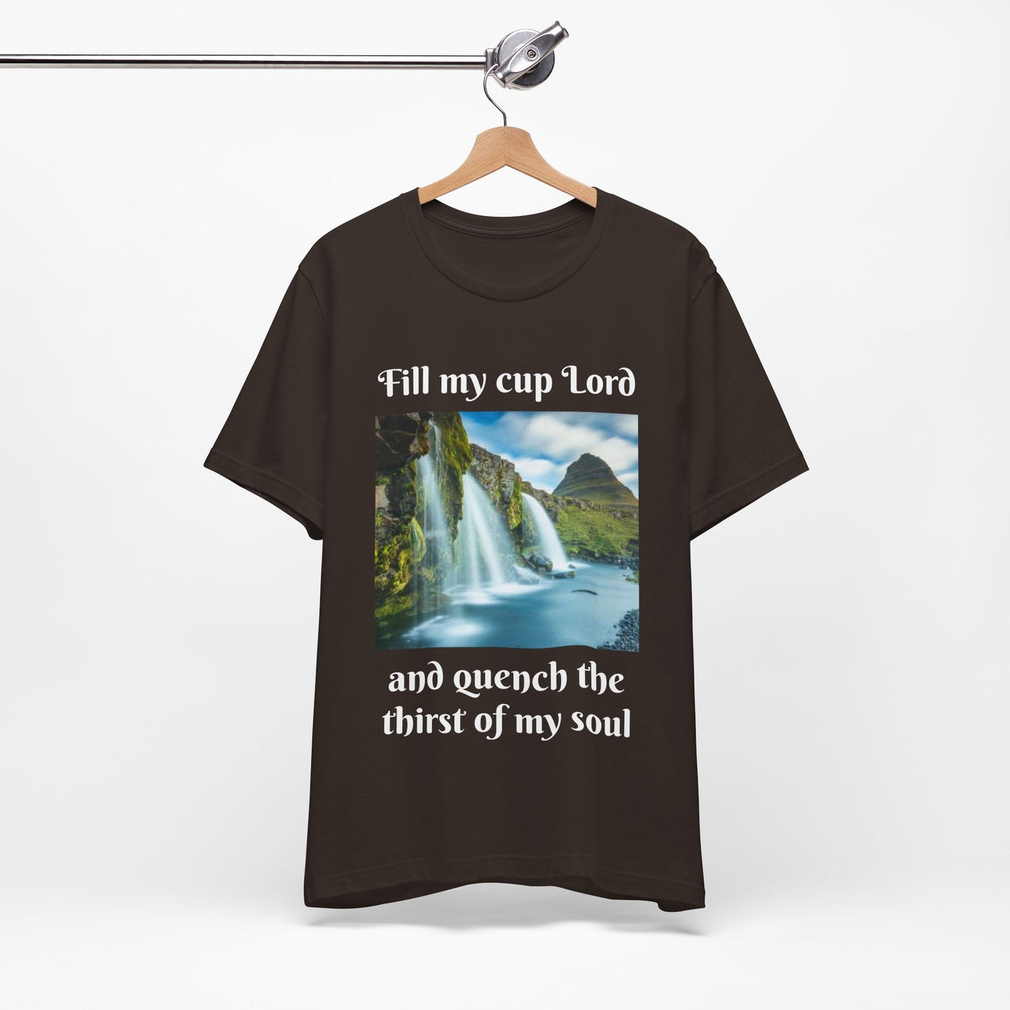 Inspirational Graphic Tee, Waterfall Design, Faith-Based Gift, Relaxed Fit Shirt, Perfect for Devotionals, Nature Lovers