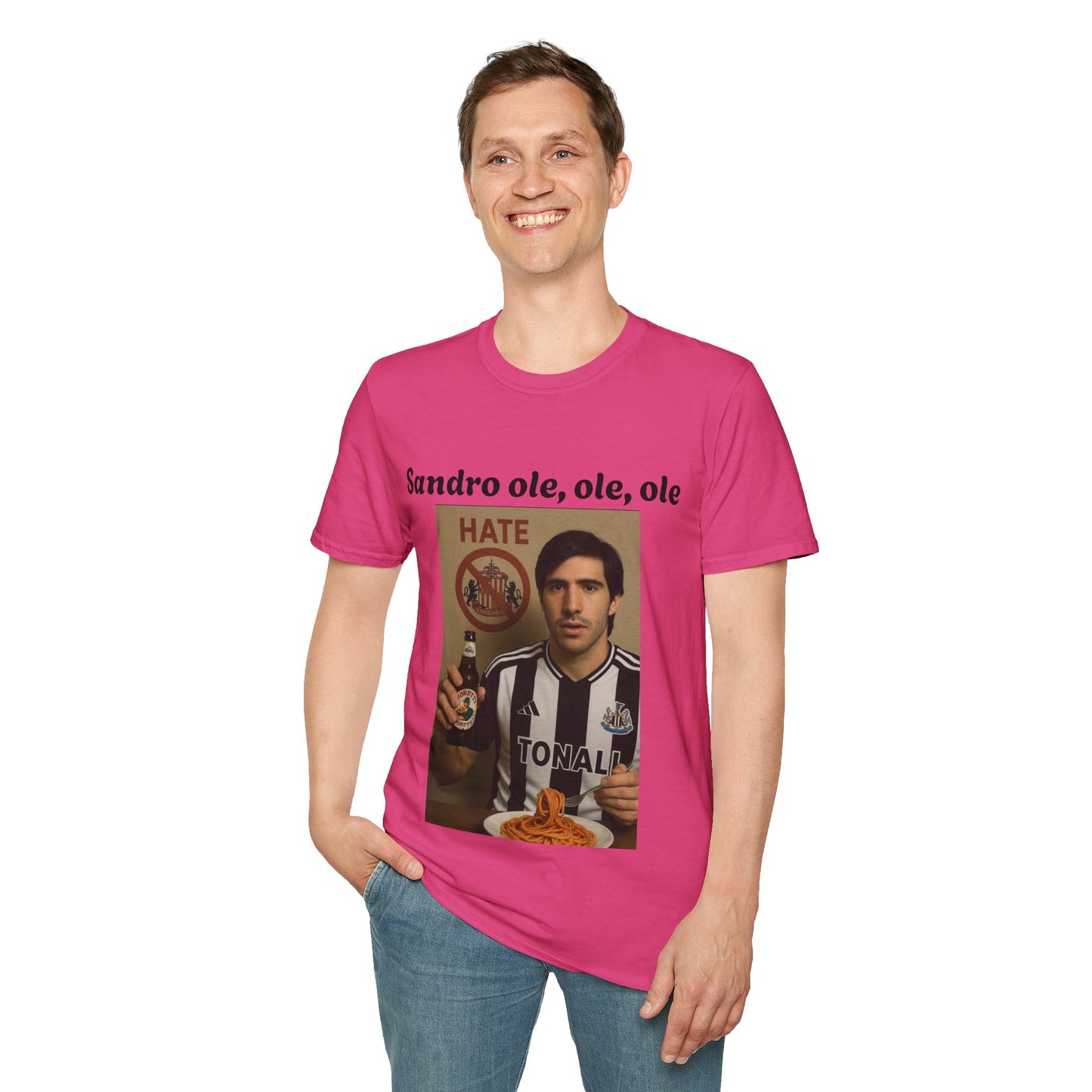 Funny Football Fan T-Shirt, Unisex Softstyle Tee for Sports Enthusiasts, Great Gift for Birthdays, Football Tournament, Sandro, Newcastle