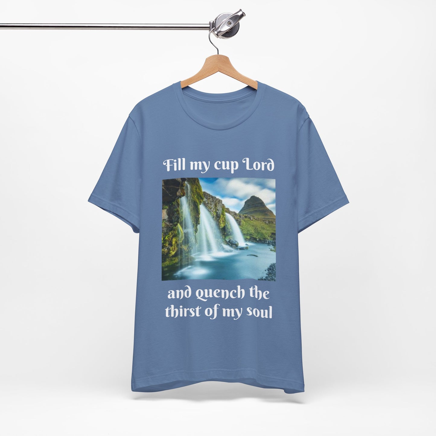 Inspirational Graphic Tee, Waterfall Design, Faith-Based Gift, Relaxed Fit Shirt, Perfect for Devotionals, Nature Lovers