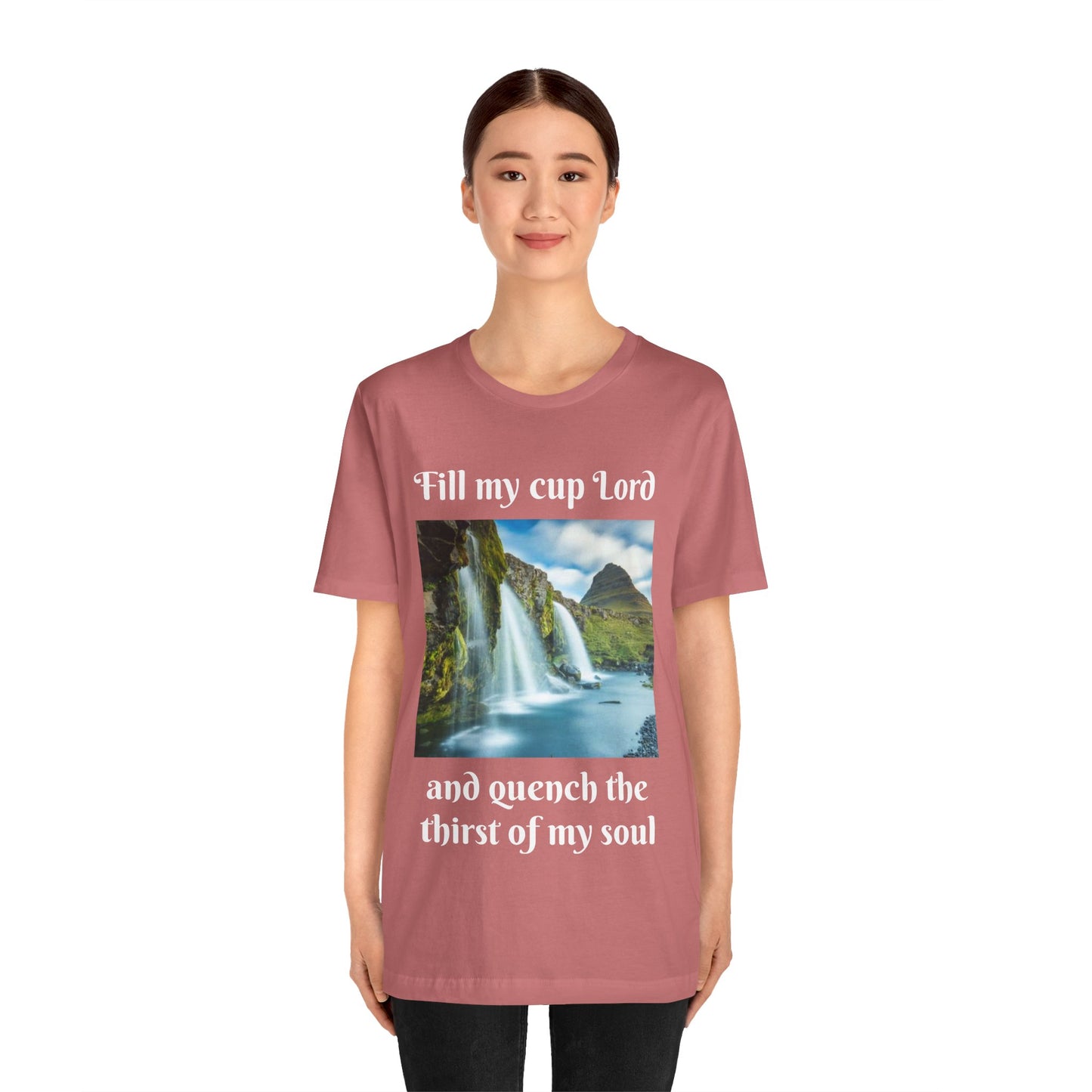 Inspirational Graphic Tee, Waterfall Design, Faith-Based Gift, Relaxed Fit Shirt, Perfect for Devotionals, Nature Lovers
