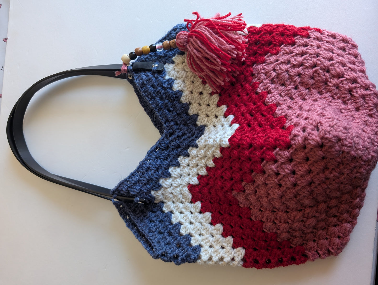 Handmade Colour-Block Crochet Shoulder Bag