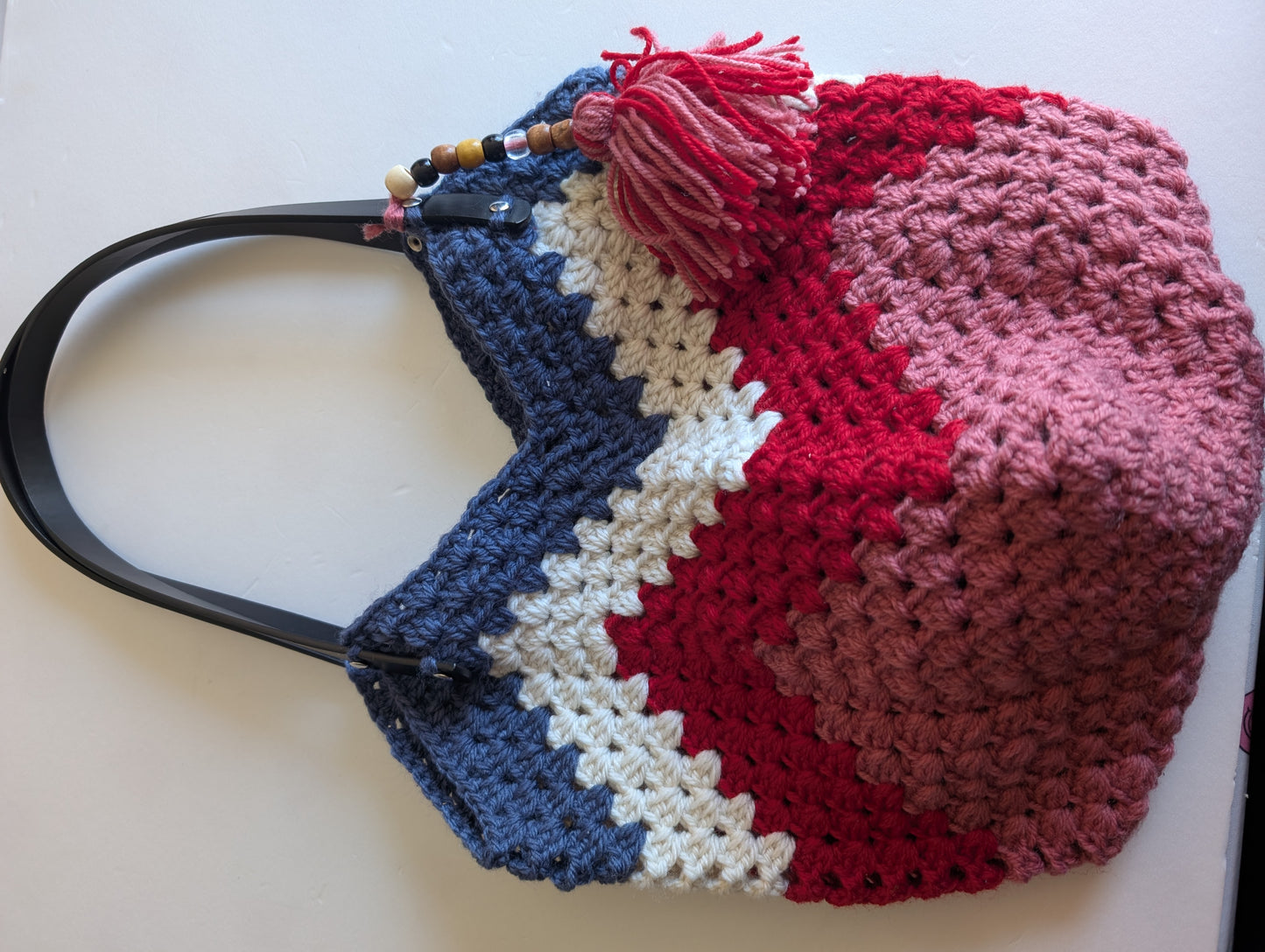 Handmade Colour-Block Crochet Shoulder Bag