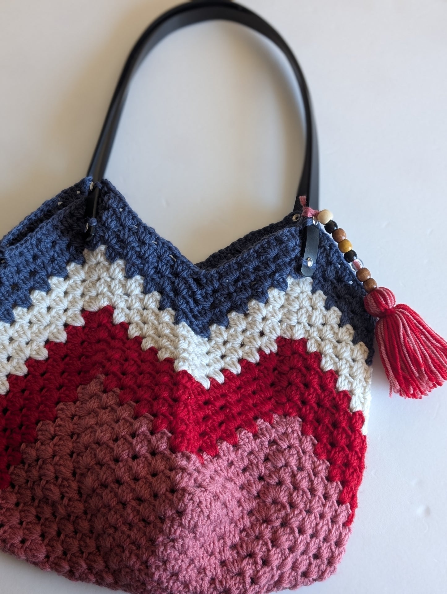 Handmade Colour-Block Crochet Shoulder Bag