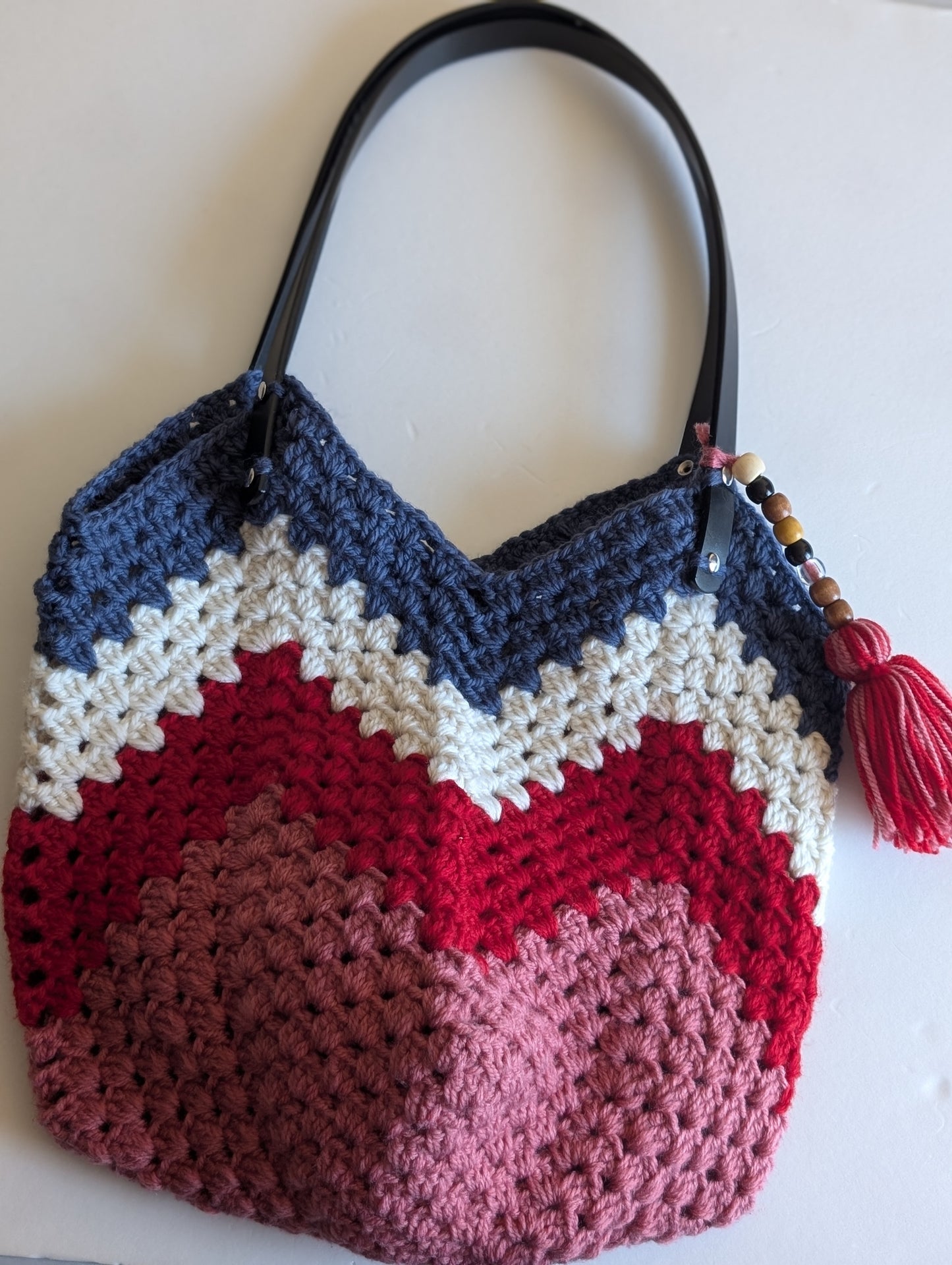 Handmade Colour-Block Crochet Shoulder Bag