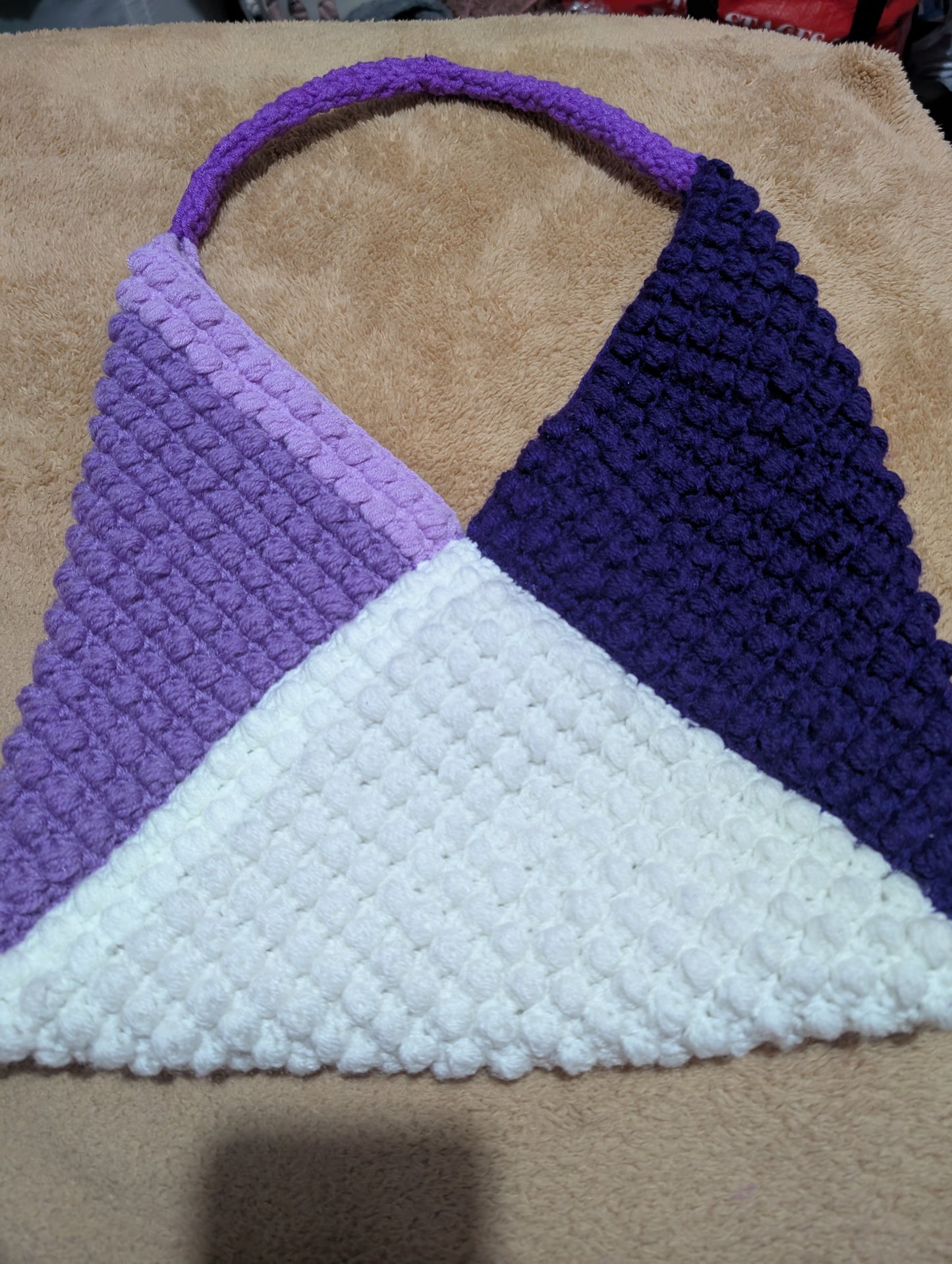 Handmade Color-Block Crochet Shoulder Bag