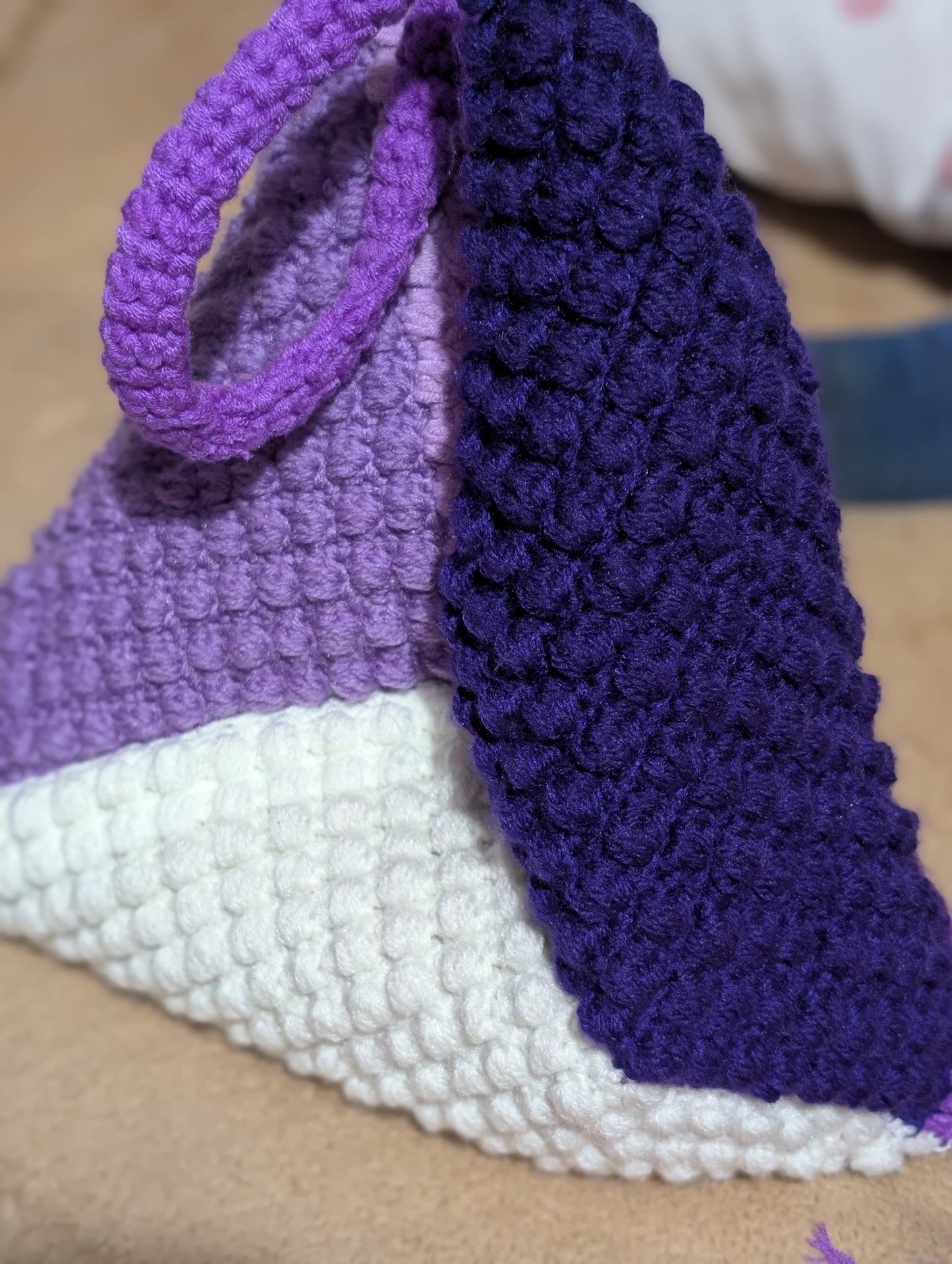Handmade Color-Block Crochet Shoulder Bag