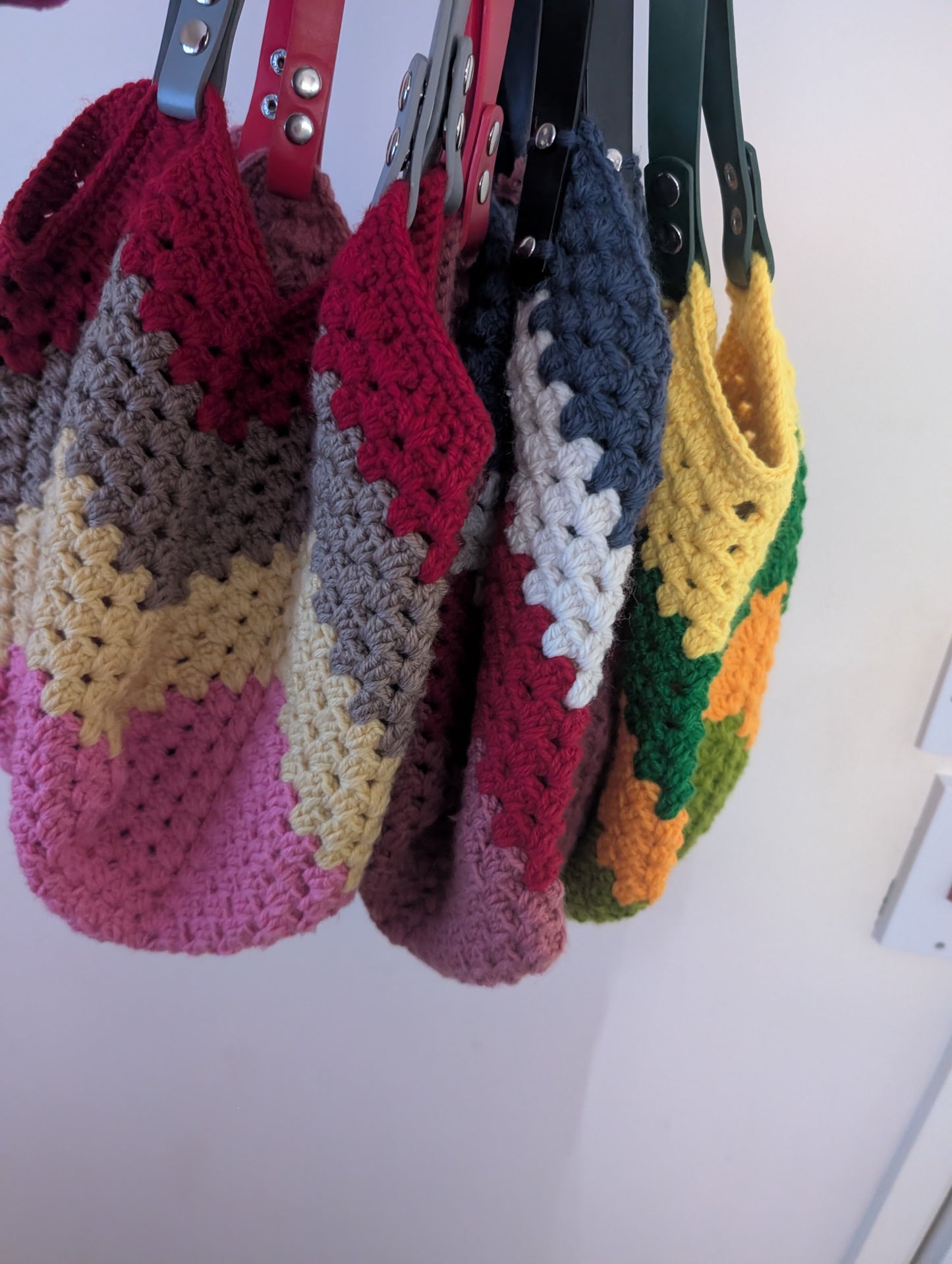 Handmade Colour-Block Crochet Shoulder Bag