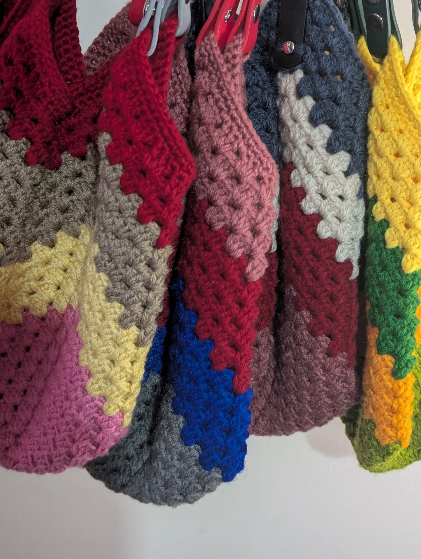 Handmade Colour-Block Crochet Shoulder Bag