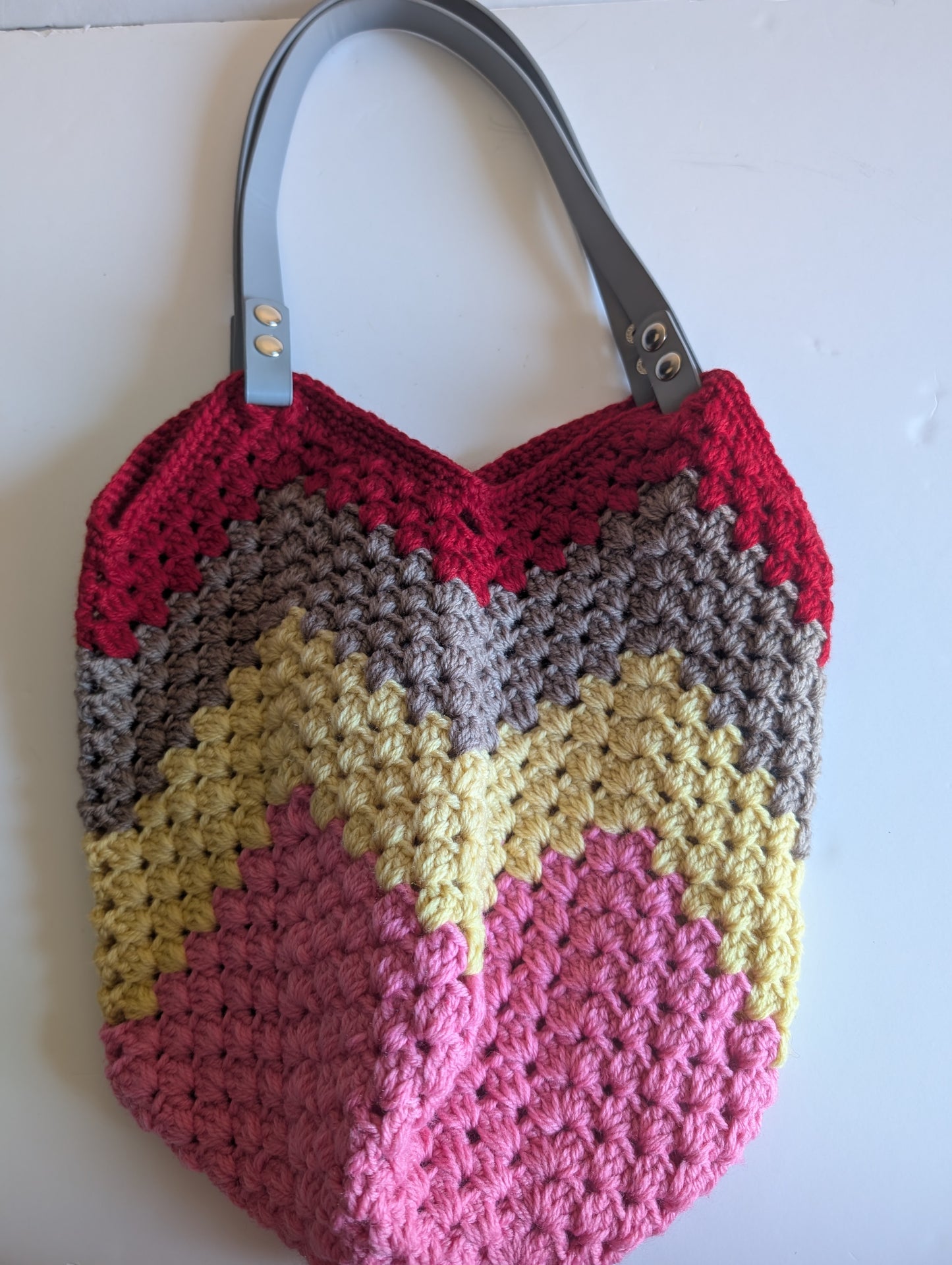 Handmade Colour-Block Crochet Shoulder Bag