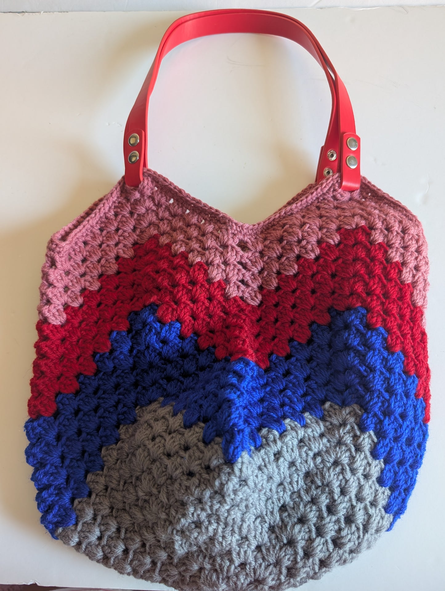 Handmade Colour-Block Crochet Shoulder Bag
