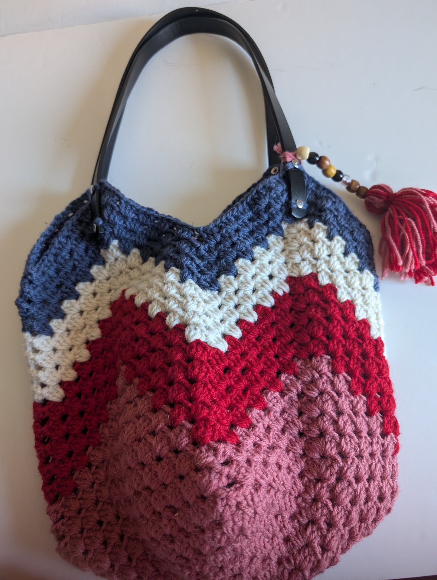 Handmade Colour-Block Crochet Shoulder Bag