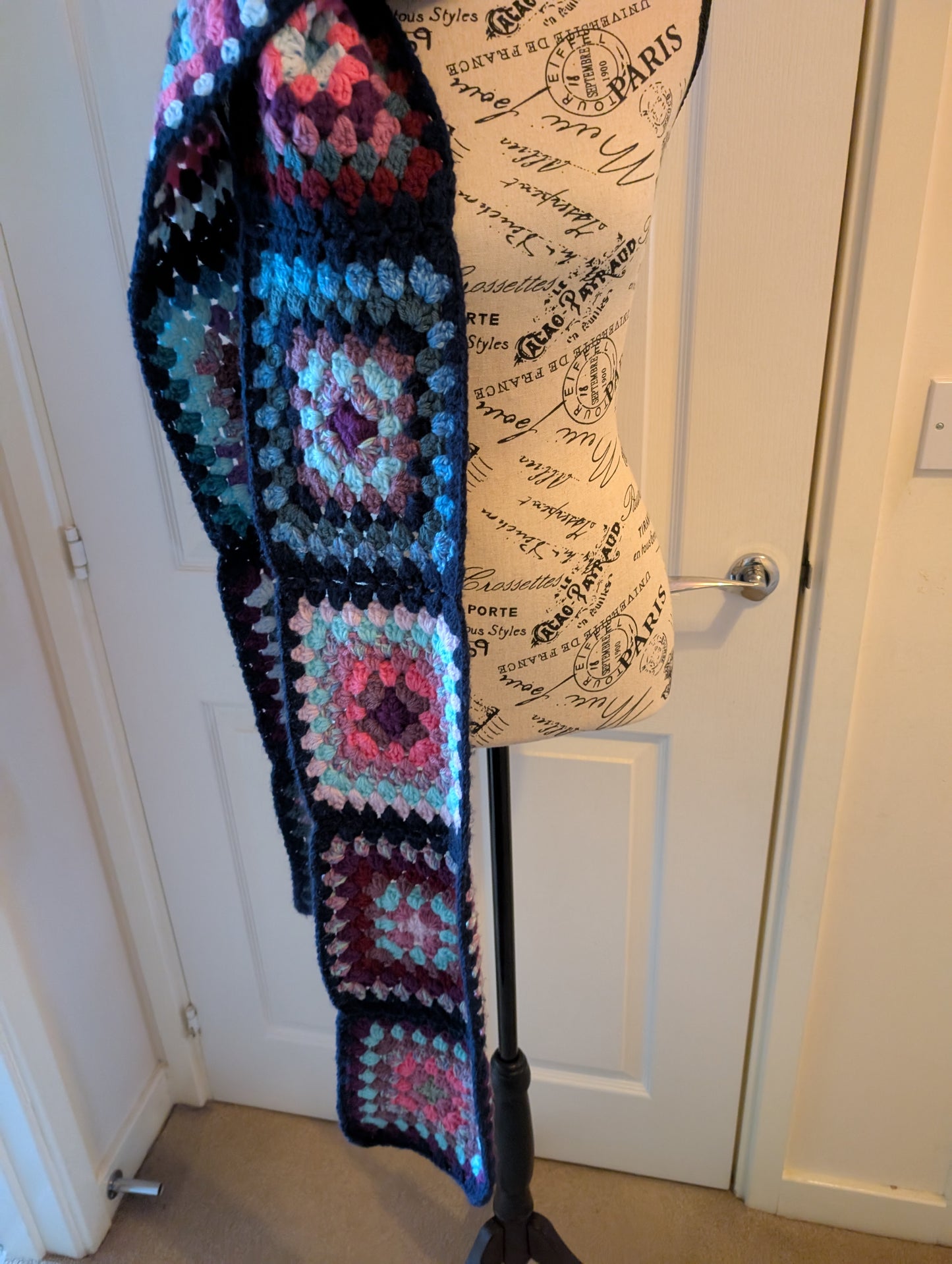Handmade Crochet Navy Blue Granny Square Crochet Scarf #crochetlove