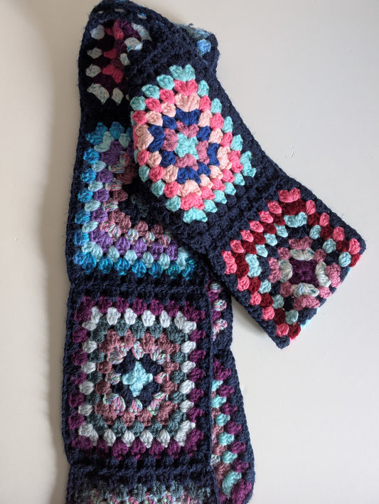 Handmade Crochet Navy Blue Granny Square Crochet Scarf #crochetlove